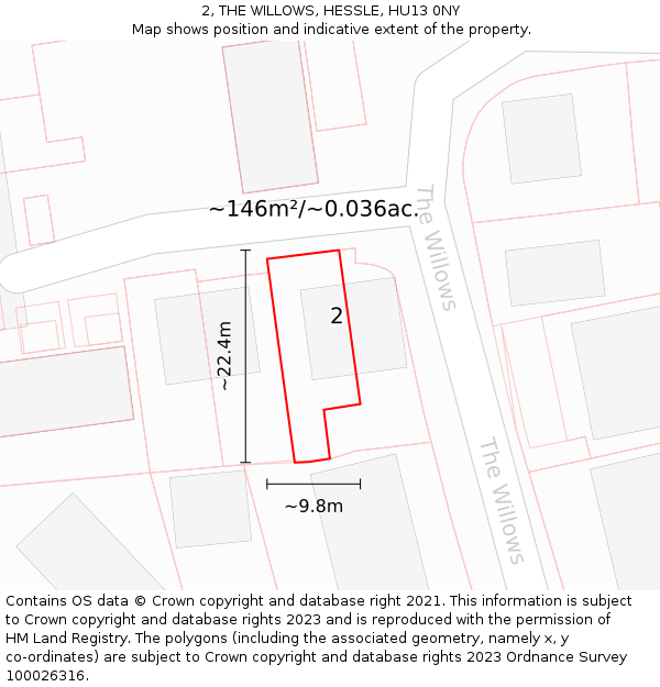 2, THE WILLOWS, HESSLE, HU13 0NY: Plot and title map