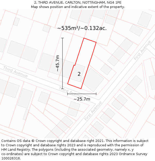 2, THIRD AVENUE, CARLTON, NOTTINGHAM, NG4 1PE: Plot and title map