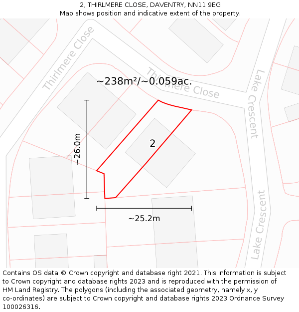 2, THIRLMERE CLOSE, DAVENTRY, NN11 9EG: Plot and title map