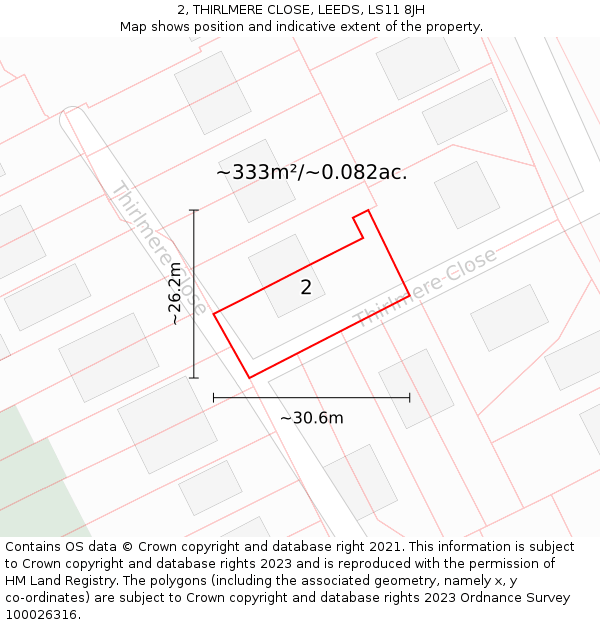 2, THIRLMERE CLOSE, LEEDS, LS11 8JH: Plot and title map