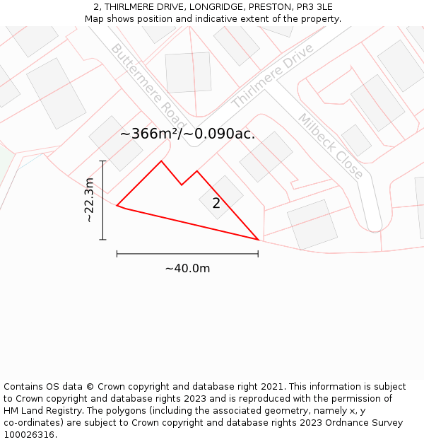 2, THIRLMERE DRIVE, LONGRIDGE, PRESTON, PR3 3LE: Plot and title map