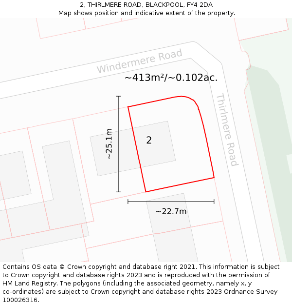 2, THIRLMERE ROAD, BLACKPOOL, FY4 2DA: Plot and title map