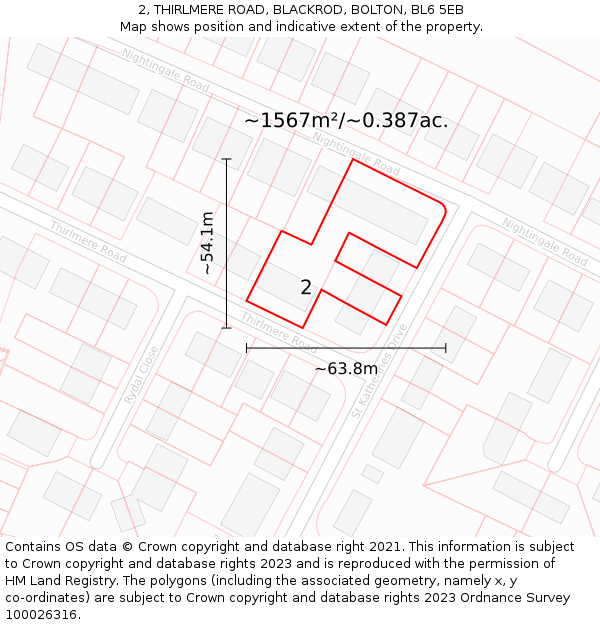 2, THIRLMERE ROAD, BLACKROD, BOLTON, BL6 5EB: Plot and title map