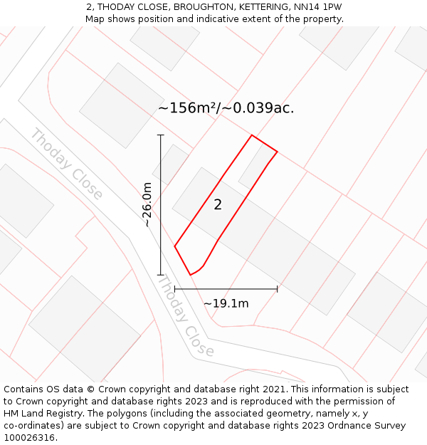 2, THODAY CLOSE, BROUGHTON, KETTERING, NN14 1PW: Plot and title map