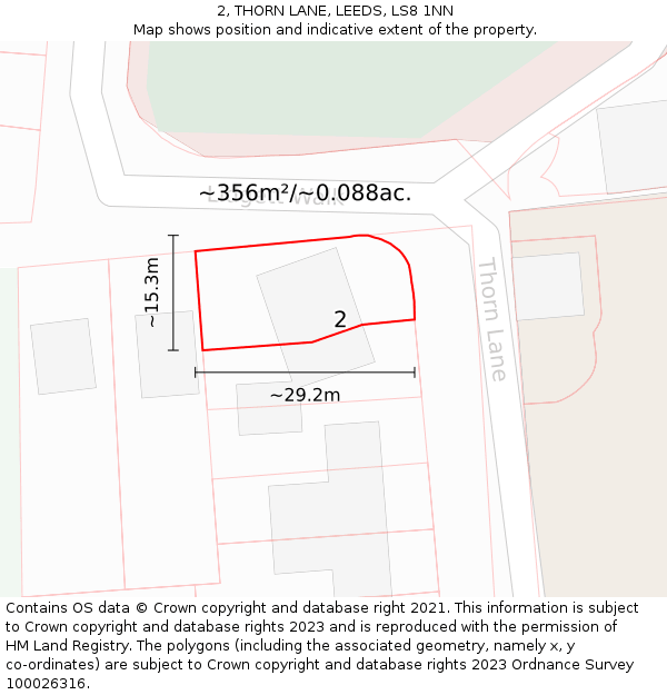 2, THORN LANE, LEEDS, LS8 1NN: Plot and title map
