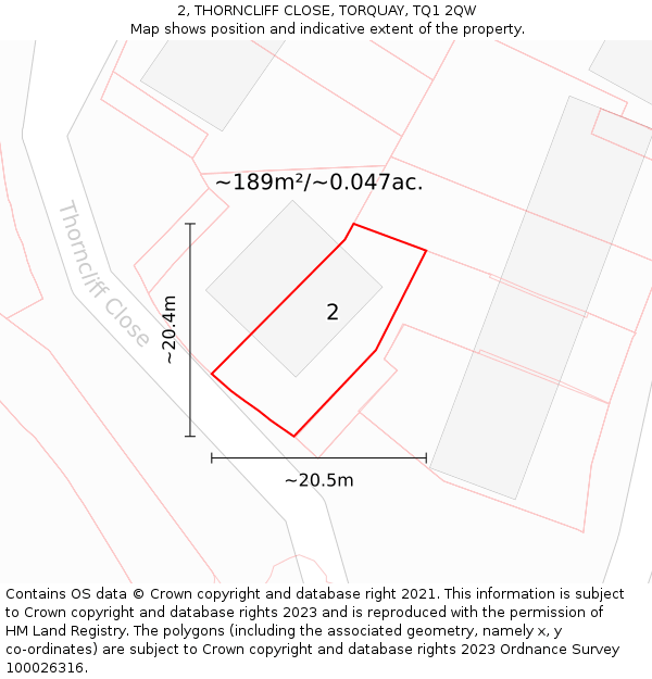 2, THORNCLIFF CLOSE, TORQUAY, TQ1 2QW: Plot and title map