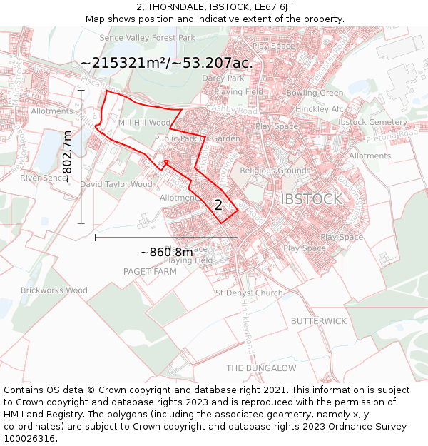 2, THORNDALE, IBSTOCK, LE67 6JT: Plot and title map