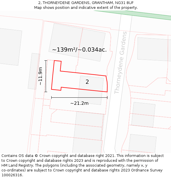 2, THORNEYDENE GARDENS, GRANTHAM, NG31 8UF: Plot and title map