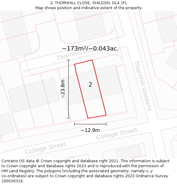 2, THORNHILL CLOSE, SHILDON, DL4 1FL: Plot and title map