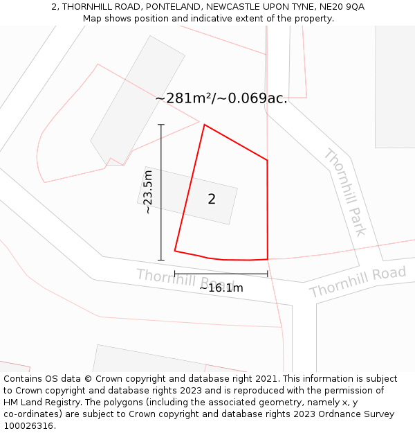 2, THORNHILL ROAD, PONTELAND, NEWCASTLE UPON TYNE, NE20 9QA: Plot and title map
