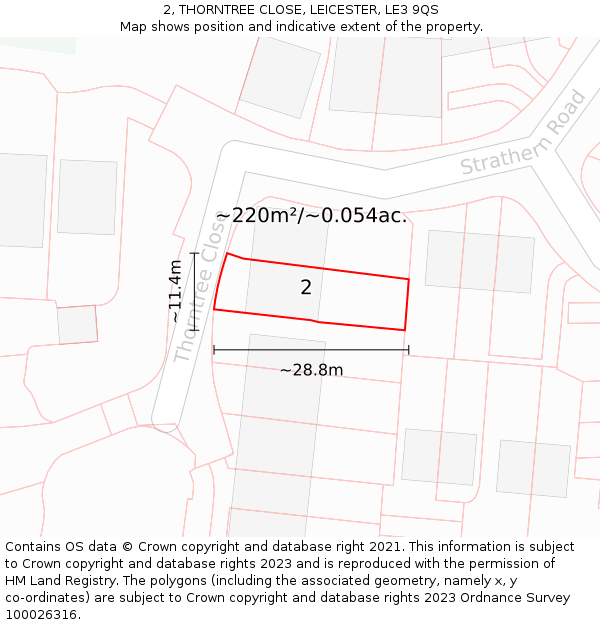 2, THORNTREE CLOSE, LEICESTER, LE3 9QS: Plot and title map
