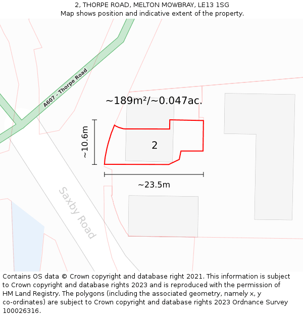 2, THORPE ROAD, MELTON MOWBRAY, LE13 1SG: Plot and title map