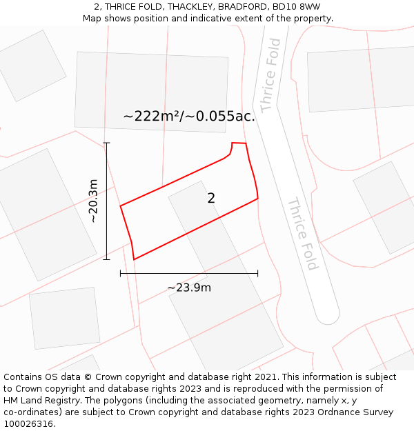 2, THRICE FOLD, THACKLEY, BRADFORD, BD10 8WW: Plot and title map