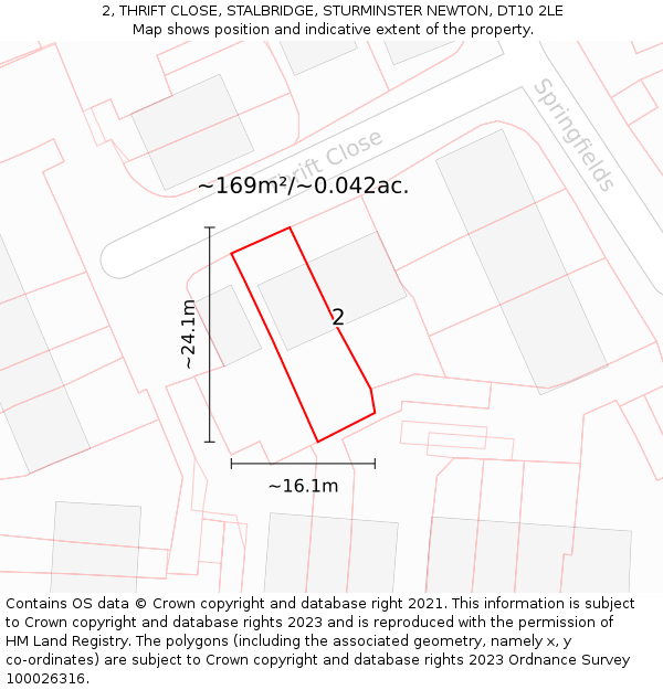 2, THRIFT CLOSE, STALBRIDGE, STURMINSTER NEWTON, DT10 2LE: Plot and title map