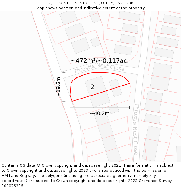 2, THROSTLE NEST CLOSE, OTLEY, LS21 2RR: Plot and title map