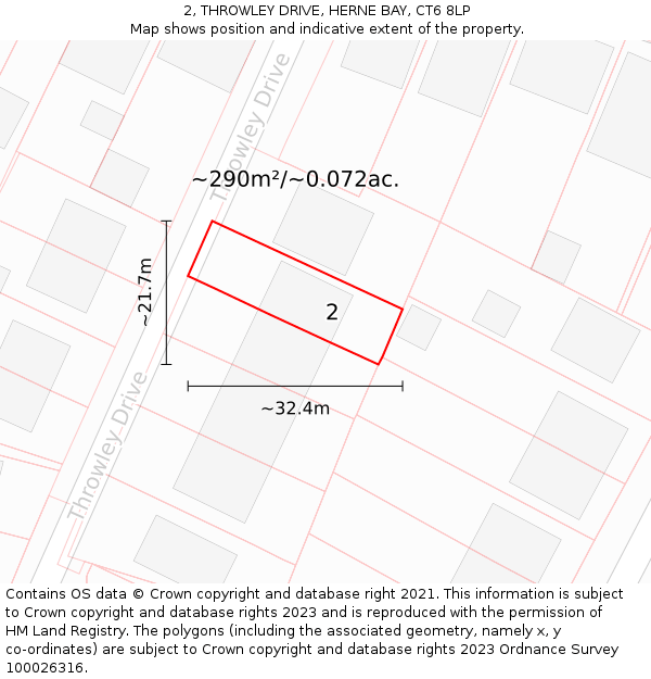 2, THROWLEY DRIVE, HERNE BAY, CT6 8LP: Plot and title map