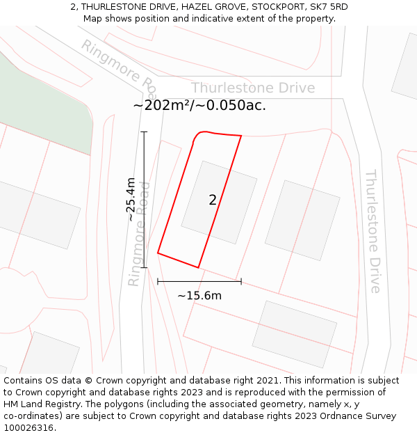 2, THURLESTONE DRIVE, HAZEL GROVE, STOCKPORT, SK7 5RD: Plot and title map