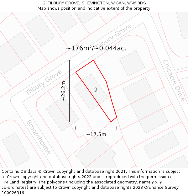 2, TILBURY GROVE, SHEVINGTON, WIGAN, WN6 8DS: Plot and title map