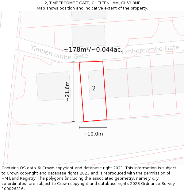 2, TIMBERCOMBE GATE, CHELTENHAM, GL53 8NE: Plot and title map