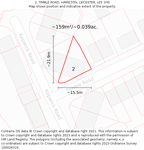 2, TIMBLE ROAD, HAMILTON, LEICESTER, LE5 1NS: Plot and title map