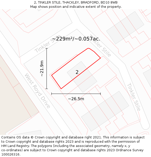 2, TINKLER STILE, THACKLEY, BRADFORD, BD10 8WB: Plot and title map