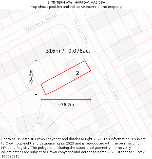 2, TINTERN WAY, HARROW, HA2 0SA: Plot and title map