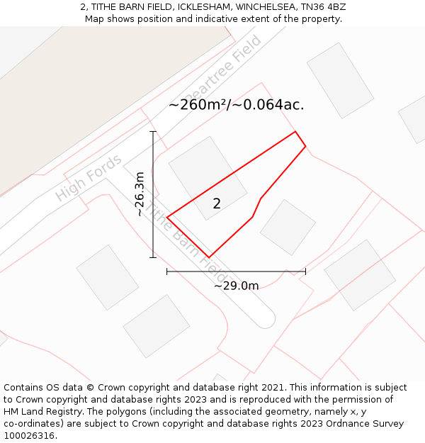 2, TITHE BARN FIELD, ICKLESHAM, WINCHELSEA, TN36 4BZ: Plot and title map