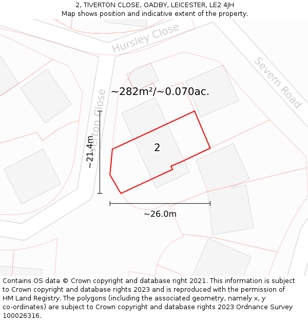 2, TIVERTON CLOSE, OADBY, LEICESTER, LE2 4JH: Plot and title map