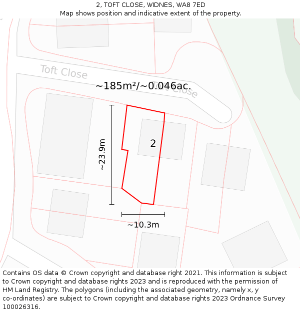 2, TOFT CLOSE, WIDNES, WA8 7ED: Plot and title map