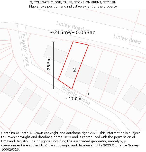 2, TOLLGATE CLOSE, TALKE, STOKE-ON-TRENT, ST7 1BH: Plot and title map