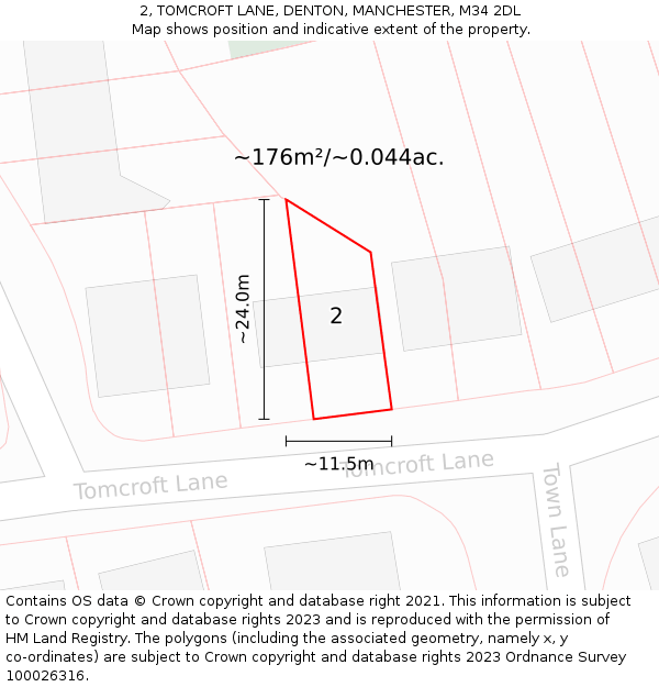2, TOMCROFT LANE, DENTON, MANCHESTER, M34 2DL: Plot and title map