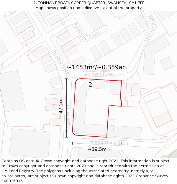 2, TONNANT ROAD, COPPER QUARTER, SWANSEA, SA1 7FE: Plot and title map
