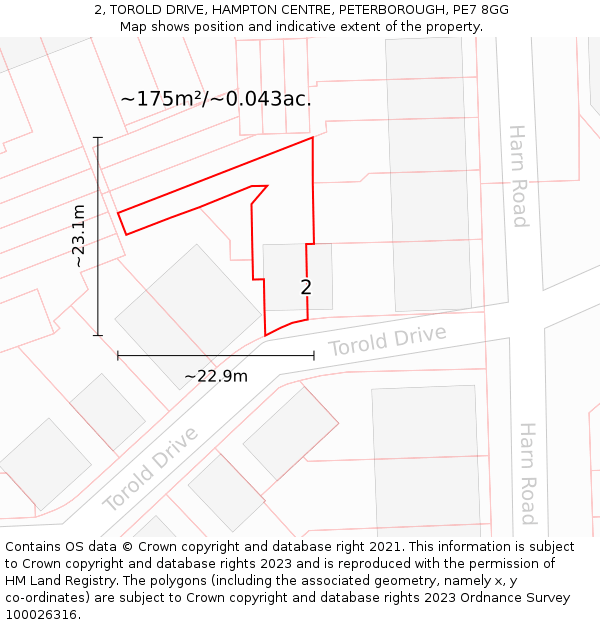 2, TOROLD DRIVE, HAMPTON CENTRE, PETERBOROUGH, PE7 8GG: Plot and title map