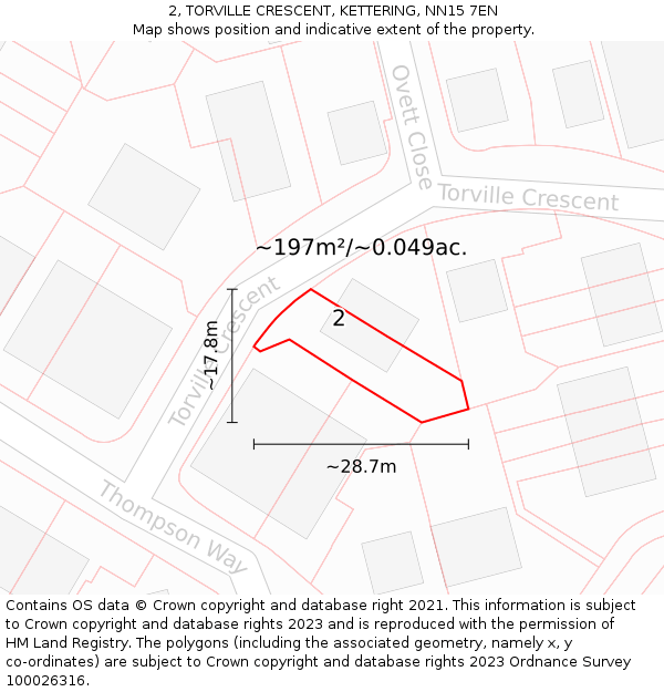 2, TORVILLE CRESCENT, KETTERING, NN15 7EN: Plot and title map