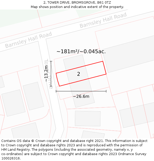 2, TOWER DRIVE, BROMSGROVE, B61 0TZ: Plot and title map
