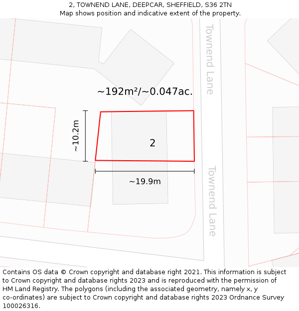 2, TOWNEND LANE, DEEPCAR, SHEFFIELD, S36 2TN: Plot and title map