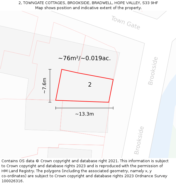 2, TOWNGATE COTTAGES, BROOKSIDE, BRADWELL, HOPE VALLEY, S33 9HF: Plot and title map