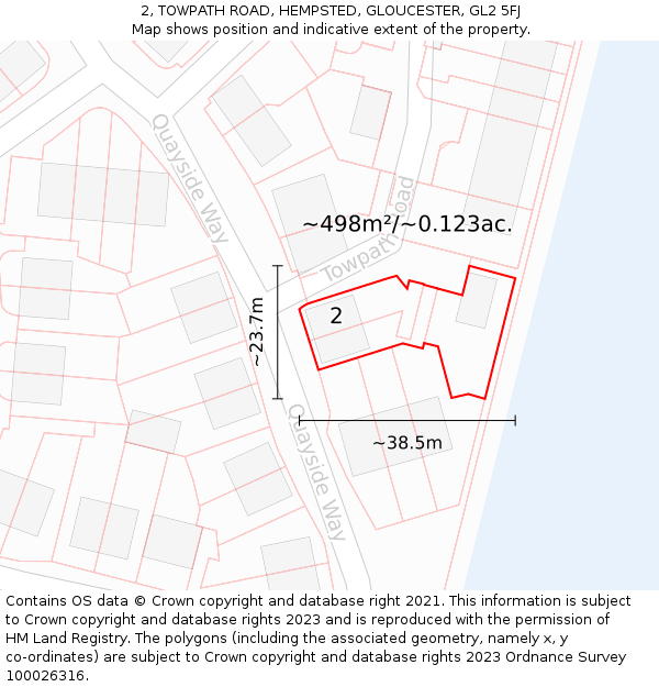 2, TOWPATH ROAD, HEMPSTED, GLOUCESTER, GL2 5FJ: Plot and title map