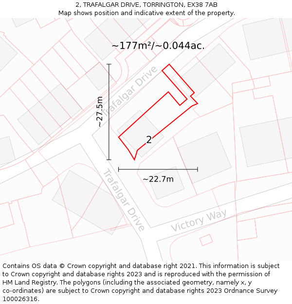 2, TRAFALGAR DRIVE, TORRINGTON, EX38 7AB: Plot and title map