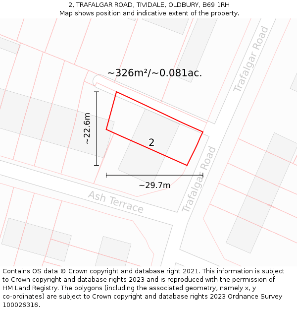 2, TRAFALGAR ROAD, TIVIDALE, OLDBURY, B69 1RH: Plot and title map