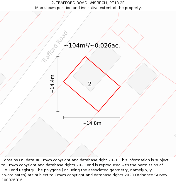 2, TRAFFORD ROAD, WISBECH, PE13 2EJ: Plot and title map