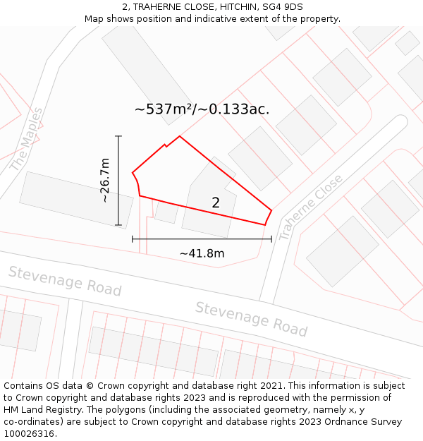 2, TRAHERNE CLOSE, HITCHIN, SG4 9DS: Plot and title map