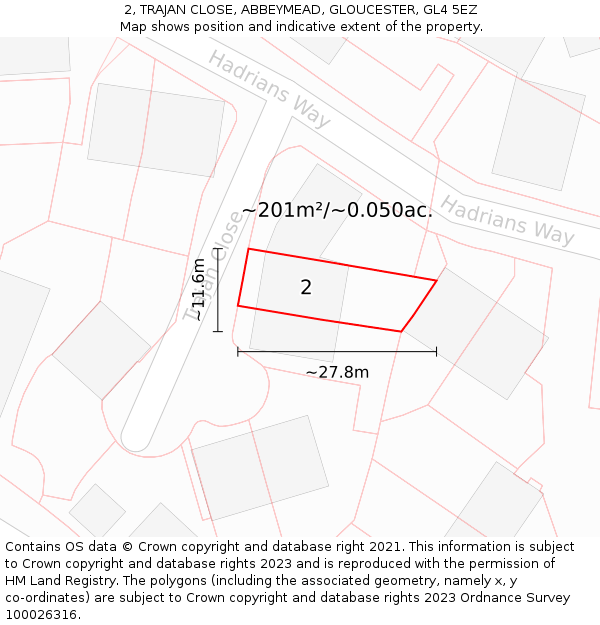 2, TRAJAN CLOSE, ABBEYMEAD, GLOUCESTER, GL4 5EZ: Plot and title map