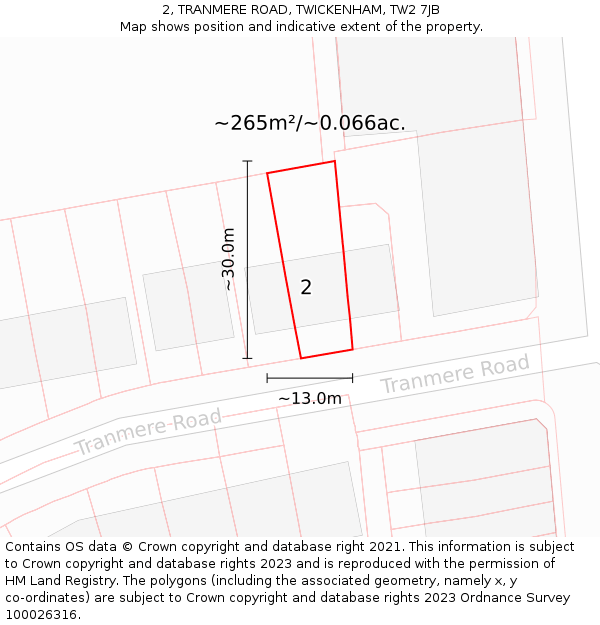 2, TRANMERE ROAD, TWICKENHAM, TW2 7JB: Plot and title map
