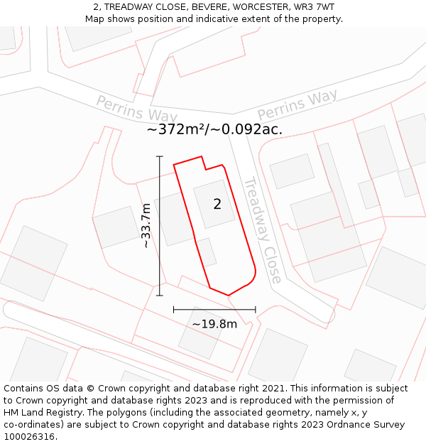 2, TREADWAY CLOSE, BEVERE, WORCESTER, WR3 7WT: Plot and title map