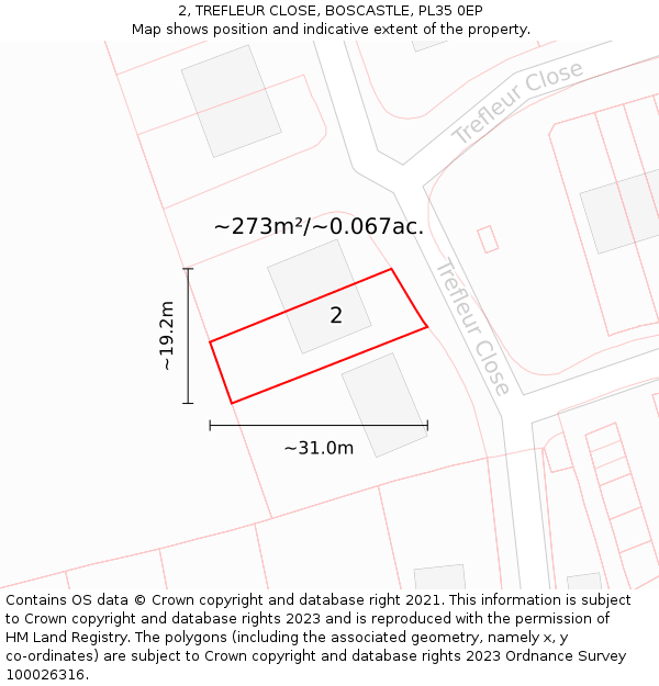 2, TREFLEUR CLOSE, BOSCASTLE, PL35 0EP: Plot and title map