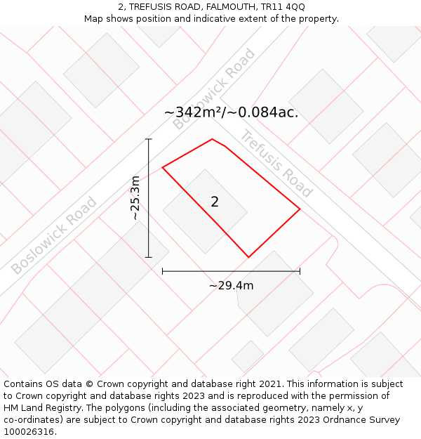 2, TREFUSIS ROAD, FALMOUTH, TR11 4QQ: Plot and title map