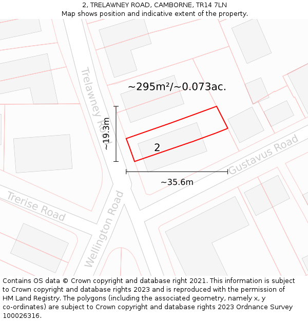 2, TRELAWNEY ROAD, CAMBORNE, TR14 7LN: Plot and title map