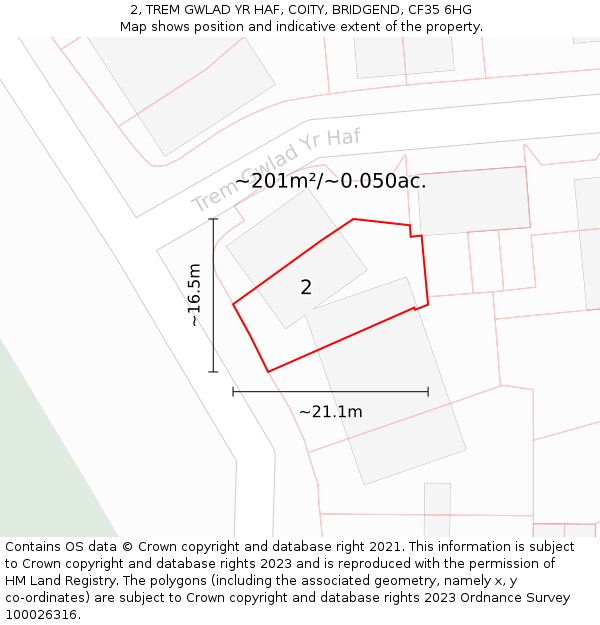 2, TREM GWLAD YR HAF, COITY, BRIDGEND, CF35 6HG: Plot and title map