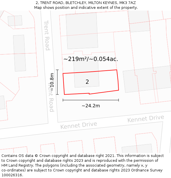 2, TRENT ROAD, BLETCHLEY, MILTON KEYNES, MK3 7AZ: Plot and title map